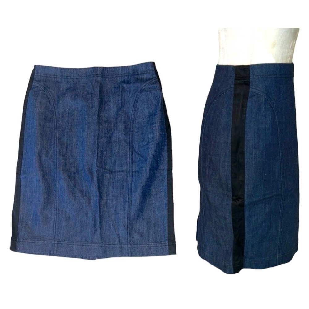 Vintage The Look Randolph Duke Denim Black Side Striped Pencil Skirt - 6